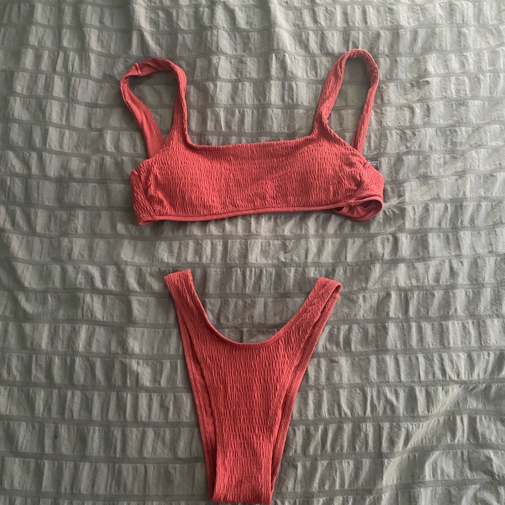 Aerie high cut burnt orange textured bikini